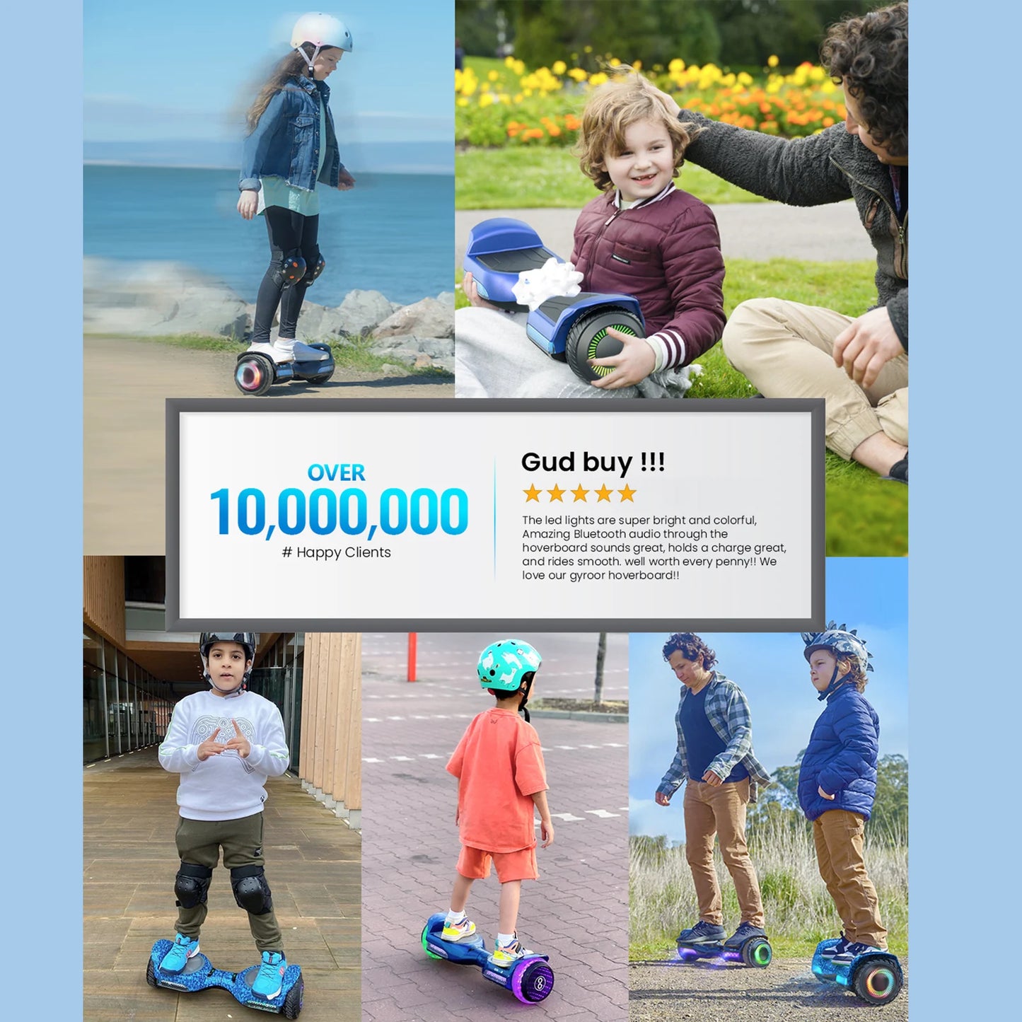 GYROORCE presents a 6.5 inch all-terrain self-balancing hoverboard built for kids to ride with confidence and style.