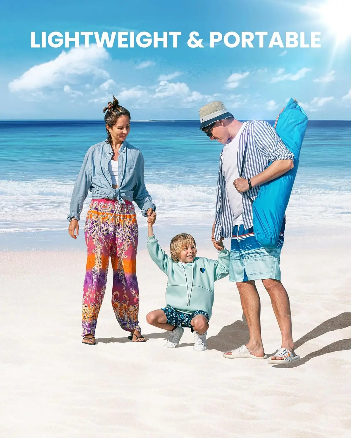 Pop-Up Beach Tent For 4 Easy Setup With Sandbags UPF50Plus Portable Sun Shelter