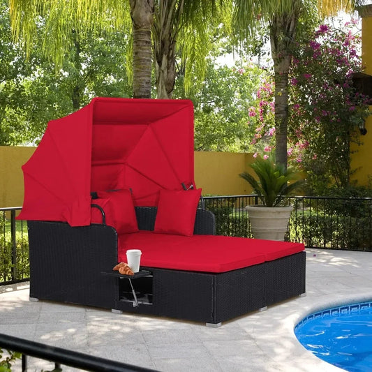 Create a resort style outdoor lounging area you can enjoy with this retractable canopy daybed set.