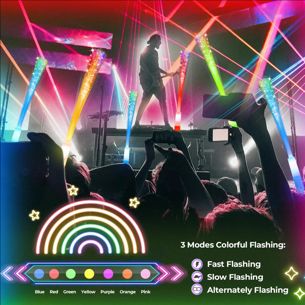 60Pcs Colorful LED Glow Fiber Optic Fluorescent Sticks Party Wands