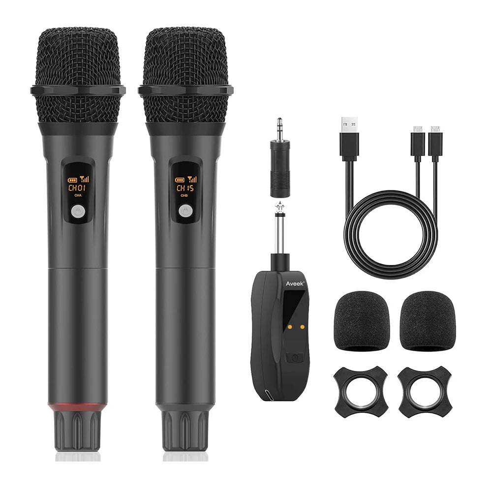 Take the stage anywhere with Aveek's Wireless Karaoke Microphone and Receiver, delivering clear, dynamic sound for performances, practice, and unforgettable parties.