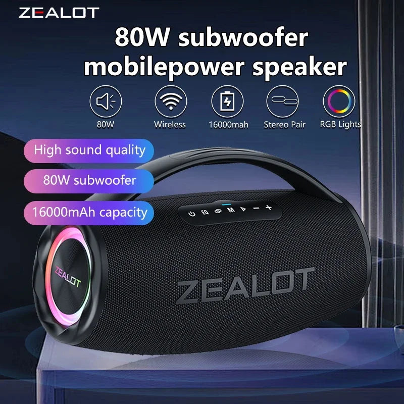 Experience bold, outdoor-ready sound with the ZEALOT S97 80W wireless speaker, engineered for durability, deep bass, and crystal-clear highs wherever your adventures take you, with flexible mounting options for effortless placement around campsites,