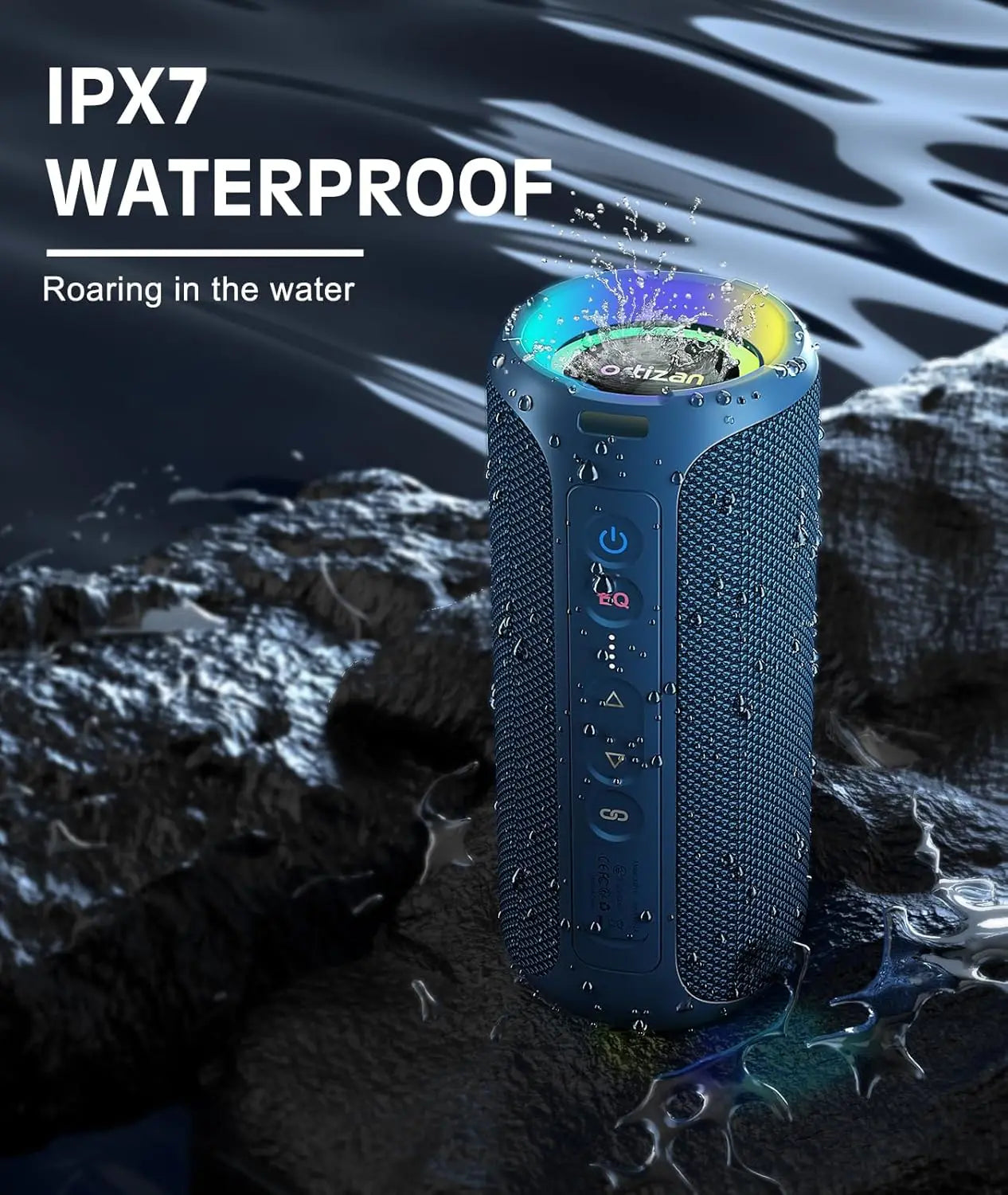 Bluetooth Speaker With RGB Lights IPX7 Waterproof Shower Speaker Deep Bass 30H