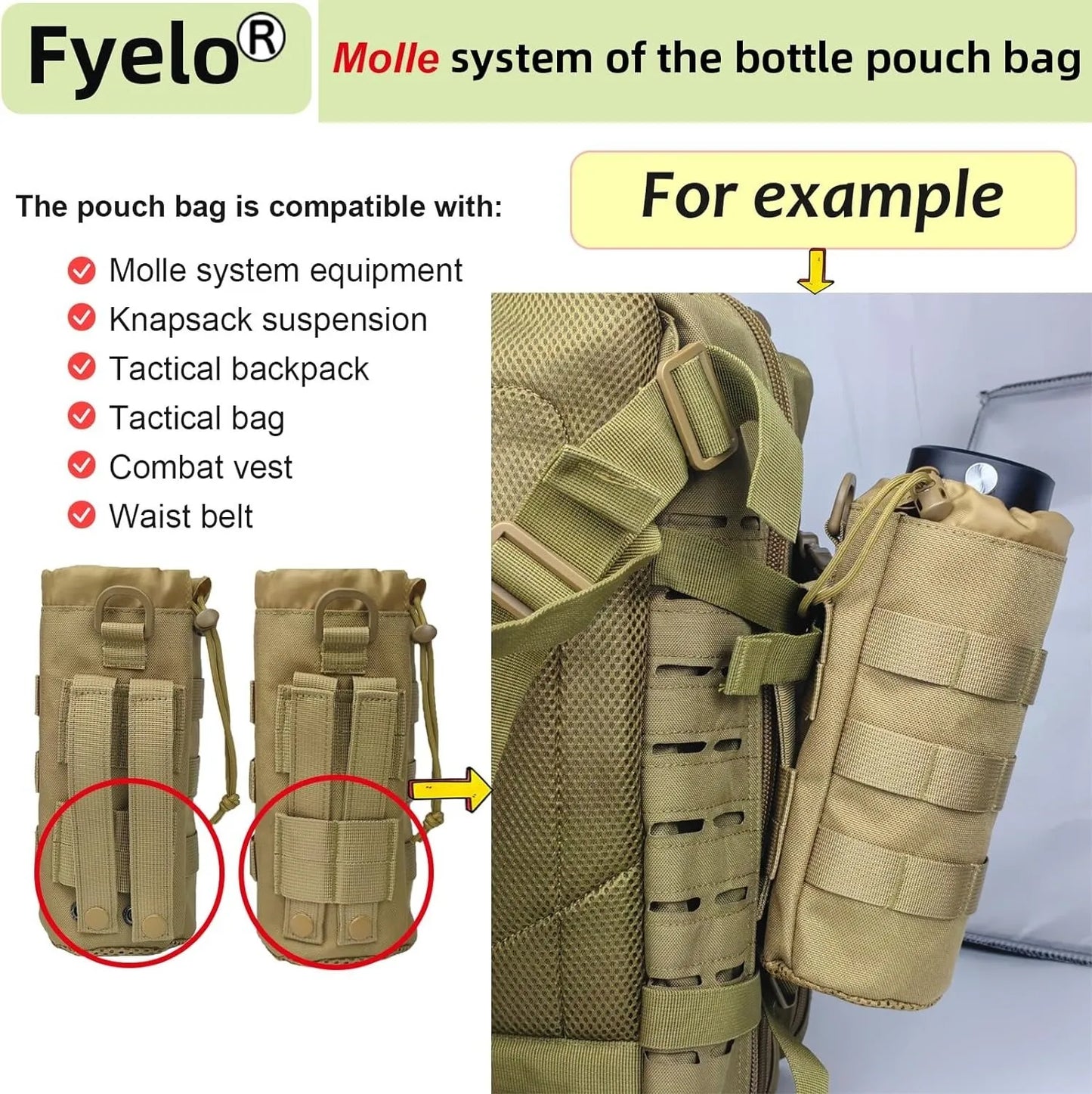 Carry your bottle with confidence using this rugged MOLLE bottle pouch designed for active tasks and adventures anywhere.
