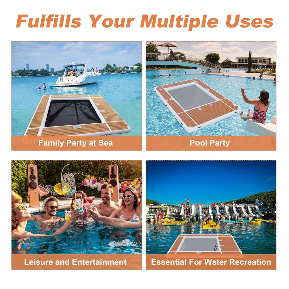 Ejia Inflatable Pool Dock 13x10ft Floating Platform for Yacht or Pool