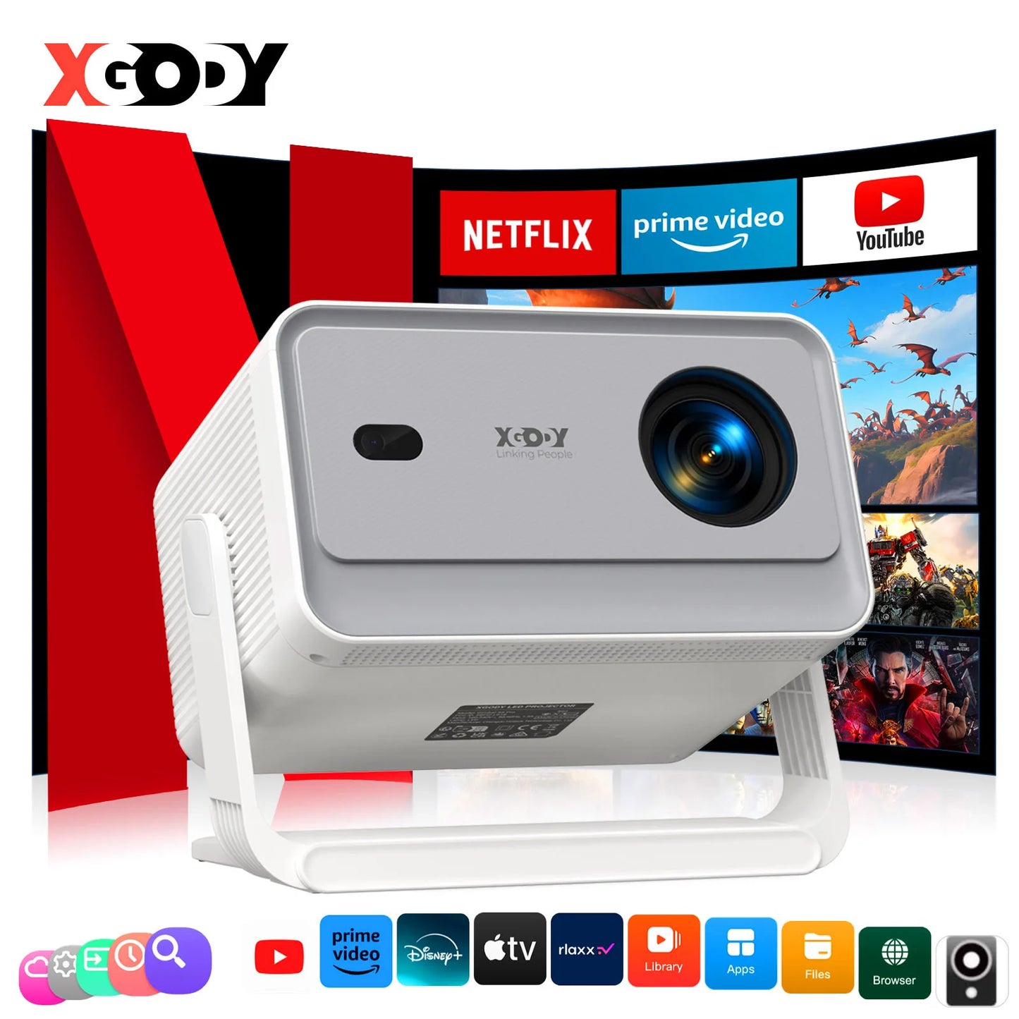 XGODY A6 Pro 4K Native 1080P Smart Projector With Auto Focus