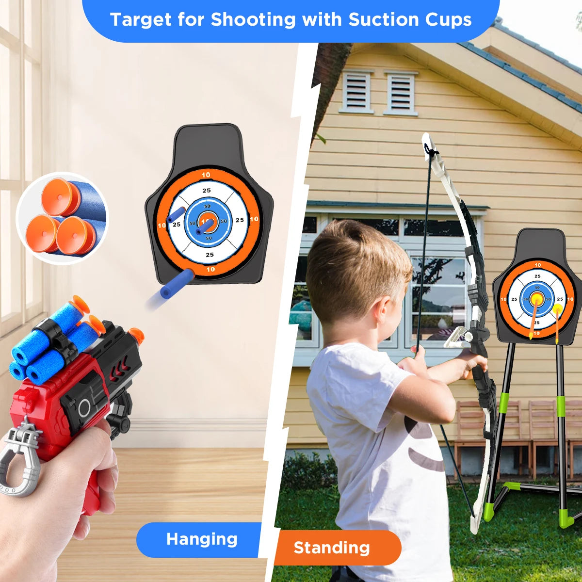 VATOS 2X Bow Arrow Toy Set With Night Light Archery Target Indoor For Kids