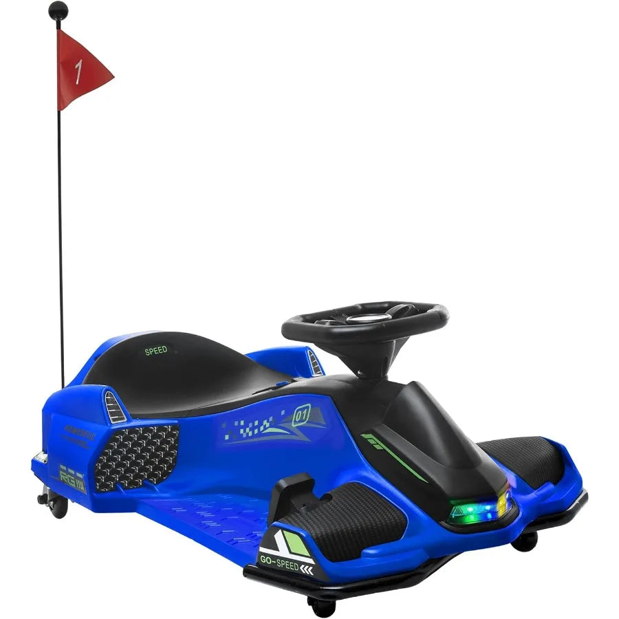 Blue 12V Electric Go Kart For Kids 8 To 12 With Slow Start Music Lights 5 MPH