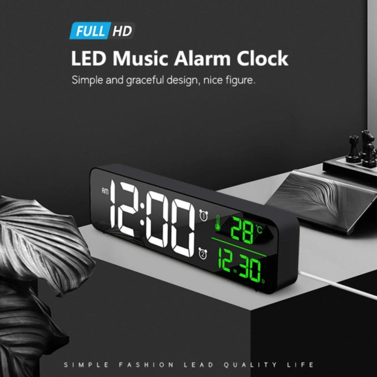 Actoyo LED Digital Alarm Clock With Snooze Date USB Charger White Display