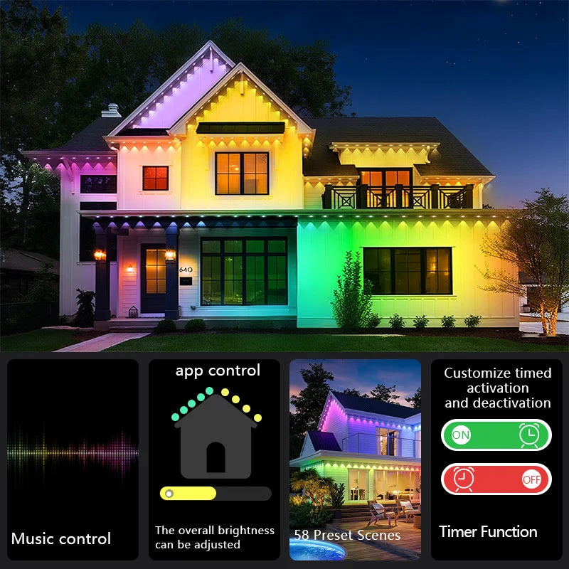 MIMIRGBC Smart RGBIC Outdoor String Lights 90 LEDs 75 Scene Modes Garden