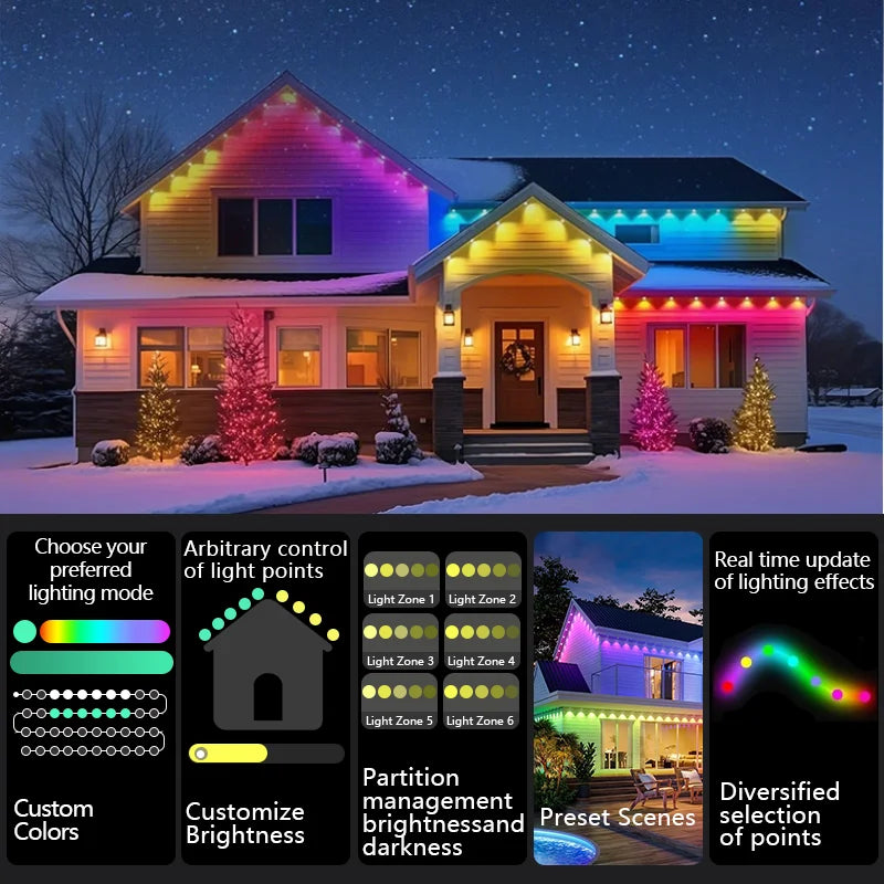 MIMIRGBC Smart RGBIC Outdoor String Lights 90 LEDs 75 Scene Modes Garden