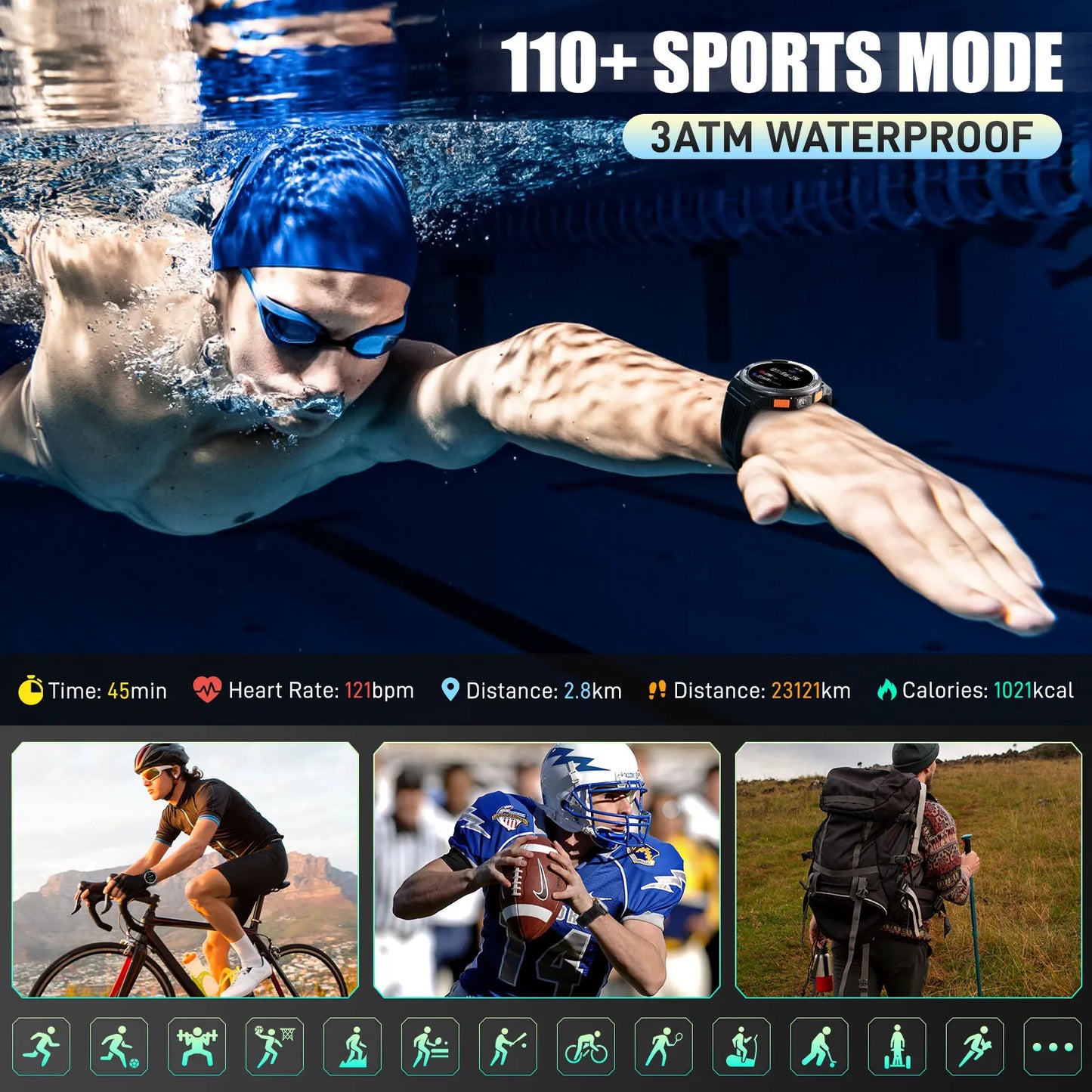 EIGIIS KE5 1.45 Inch Smartwatch With Compass Barometer Altimeter 3ATM Waterproof