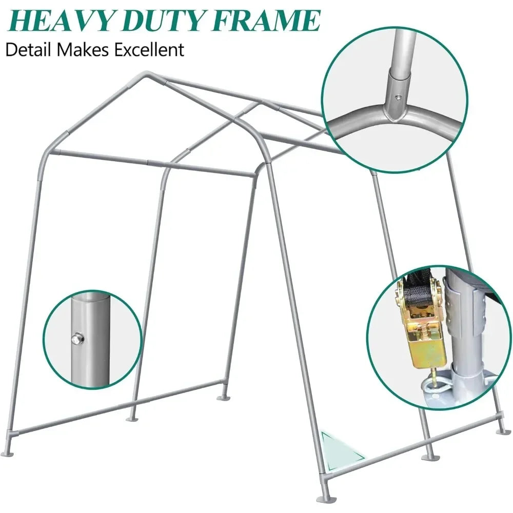 7x12 Outdoor Storage Shed With Heavy Duty Steel Frame And Ventilated Door