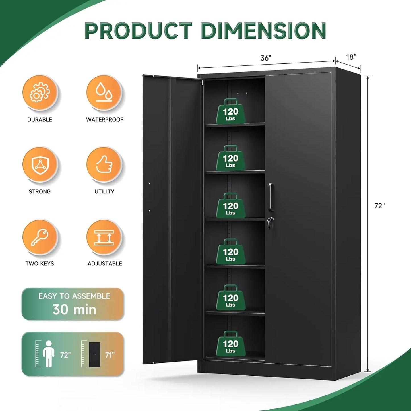 Metal Garage Storage Cabinet With Locking Doors Adjustable Shelves