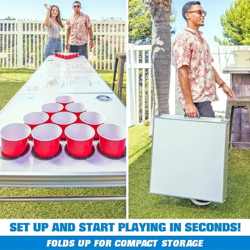8 Foot Portable Beer Pong Table Black Tailgate Football Custom Dry Erase