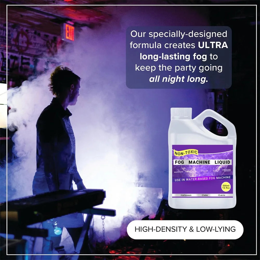 Create dramatic, immersive atmospheres with long-lasting, odorless fog that stays consistent from 400 to 1500 watt machines, helping you stage dramatic scenes, lighting shows, and unforgettable moments.