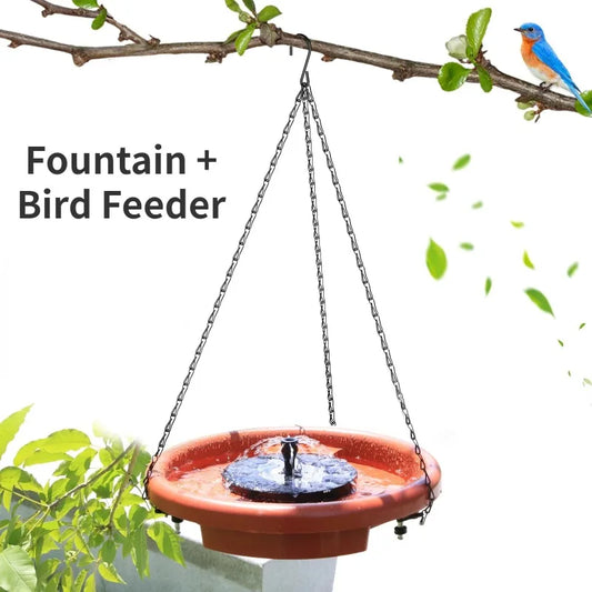 Enhance your outdoor space with a solar powered bird fountain that also serves as a convenient feeder and decorative water feature.