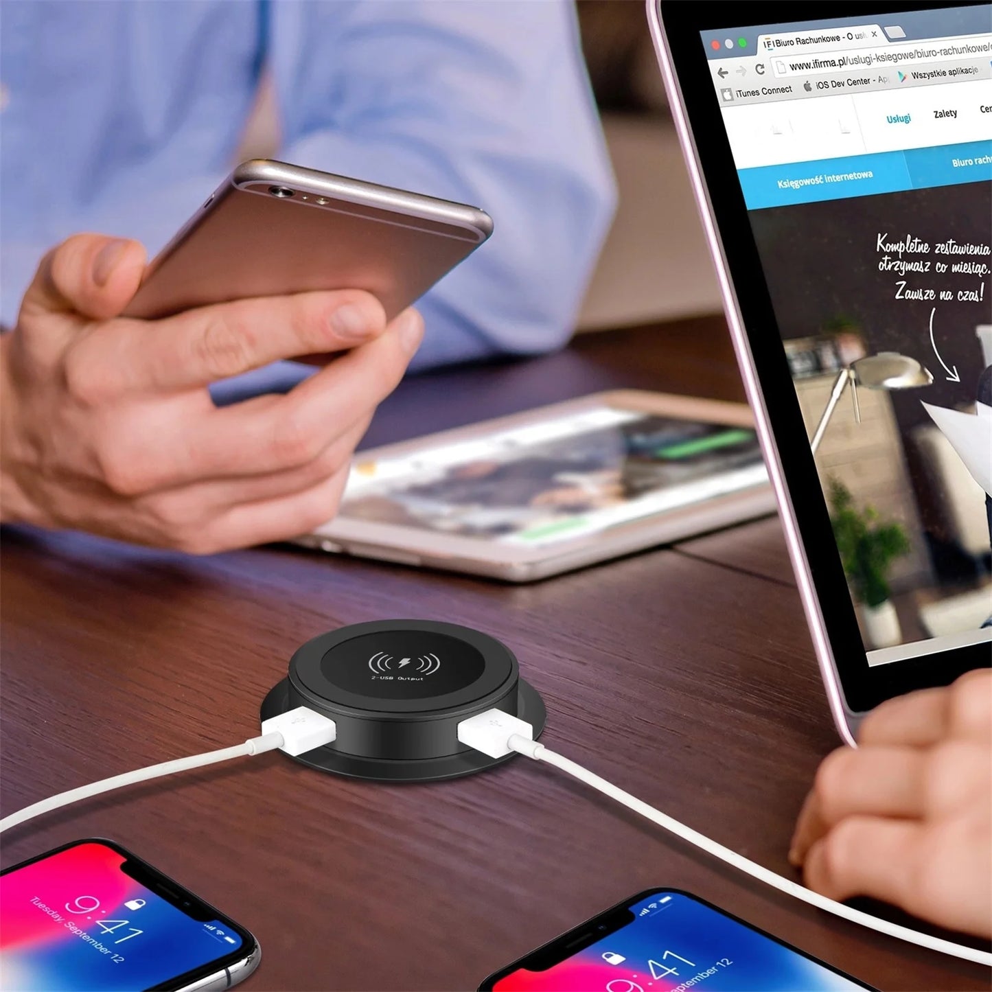 3 In 1 Embedded Wireless Charger For Phones USB Desktop Office