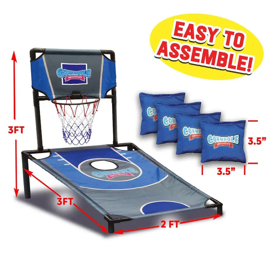 Basketball Net Cornhole Board Set, Basketball amp Cornhole in One, Includes 8 Red Blue Bean Bags, Convenient Carrying Case, Tail