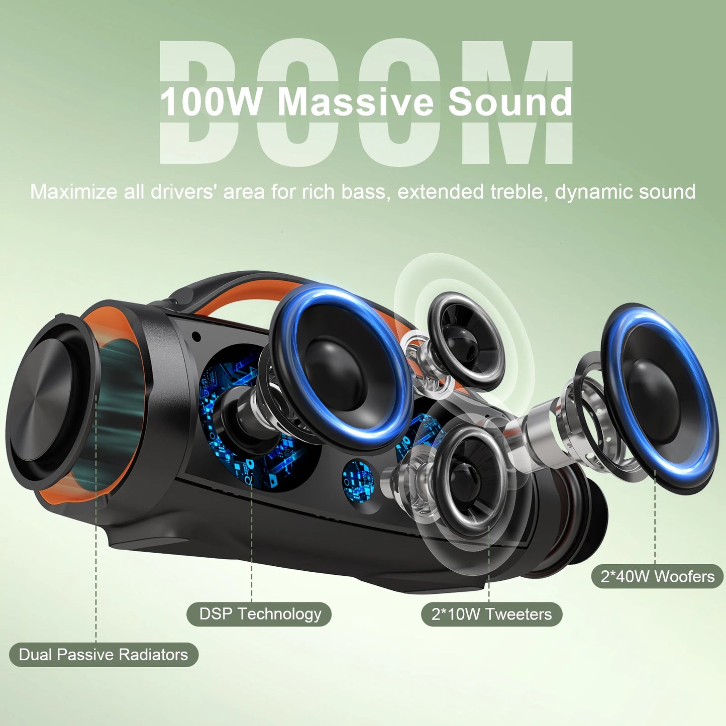 DOSS 100W Portable Bluetooth Speaker 5.3 IPX6 Waterproof Outdoor