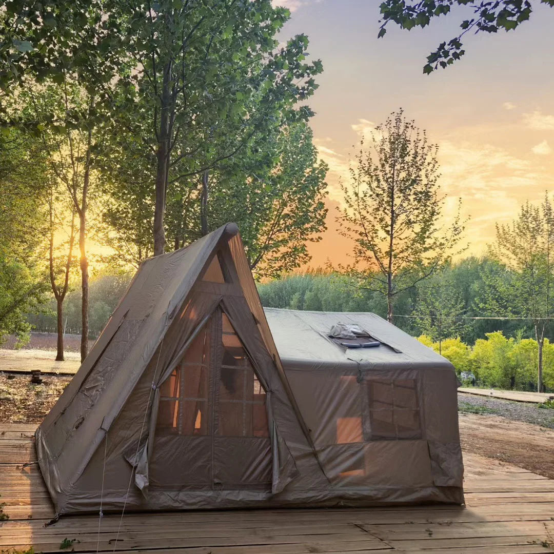 Imagine your family camping in a spacious inflatable tent that sets up in minutes and keeps you comfortable in any season.