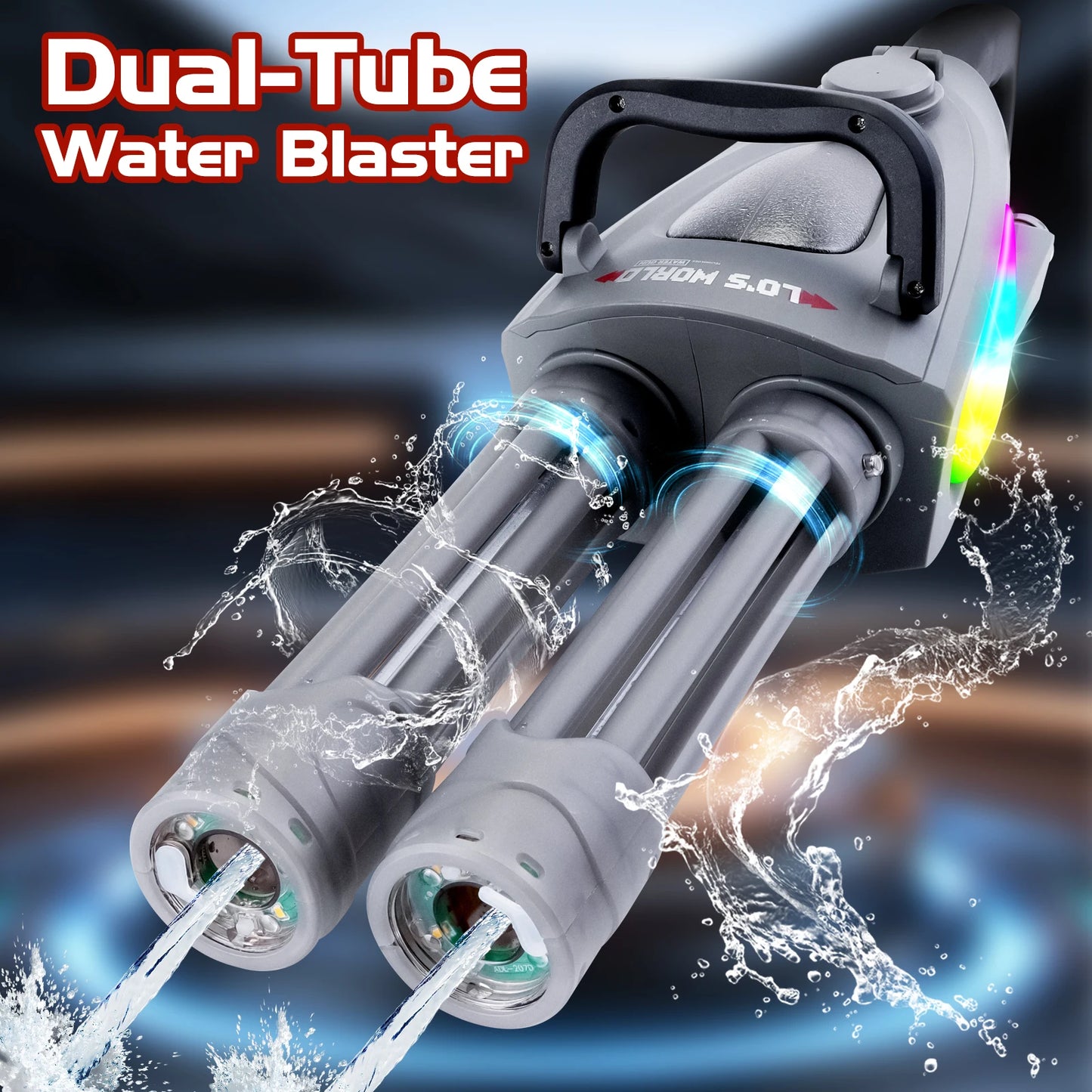 Kids Electric Water Gun Toy LED Double Barrel Water Blaster With Backpack