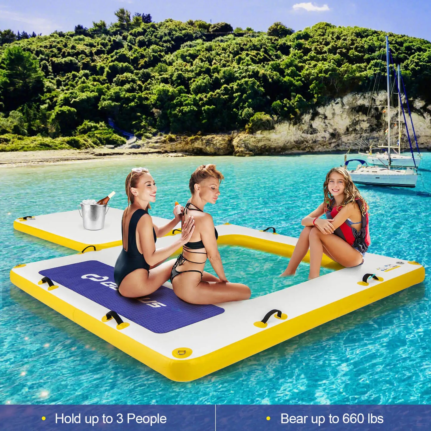 Dive into summer with the Multigoth 8 ft inflatable floating dock, built for durable, family-friendly aquatic fun on lakes, rivers, or calm coastlines.