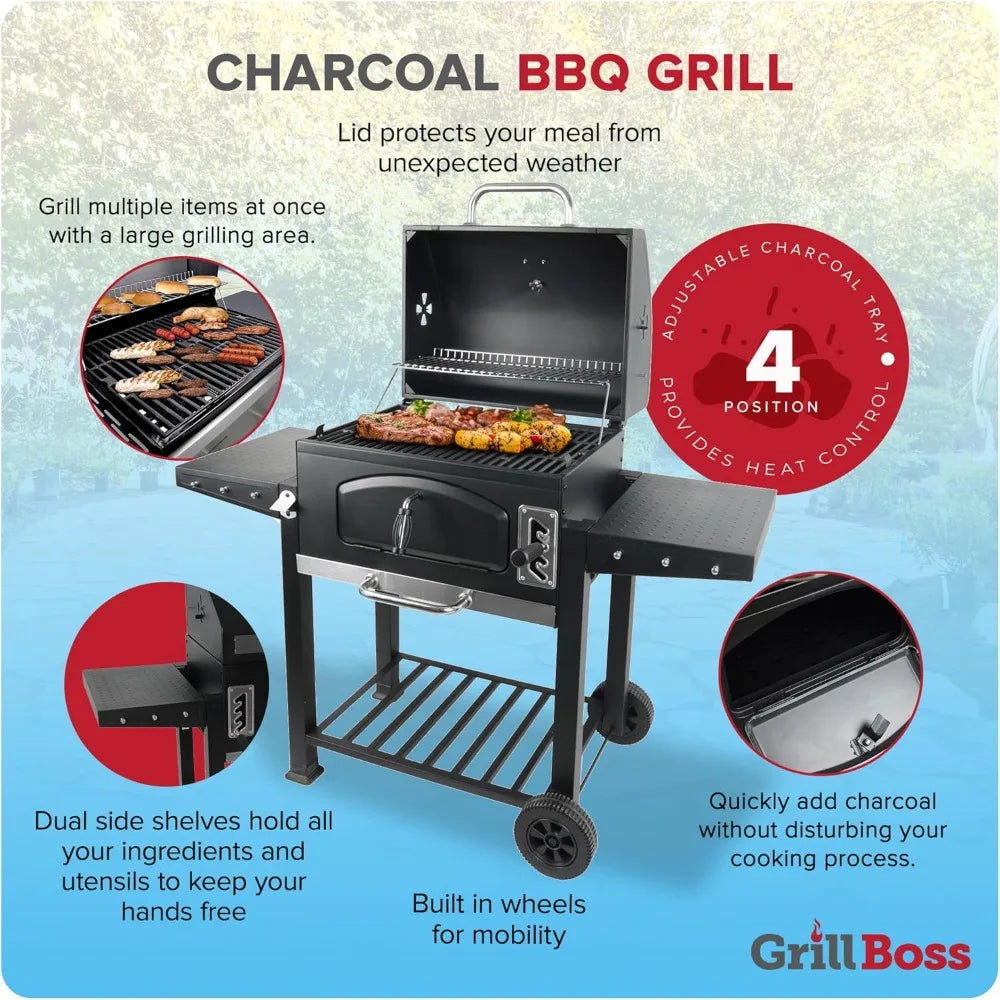 Grill Boss 24 Inch Charcoal BBQ Grill With Built In Thermometer Black