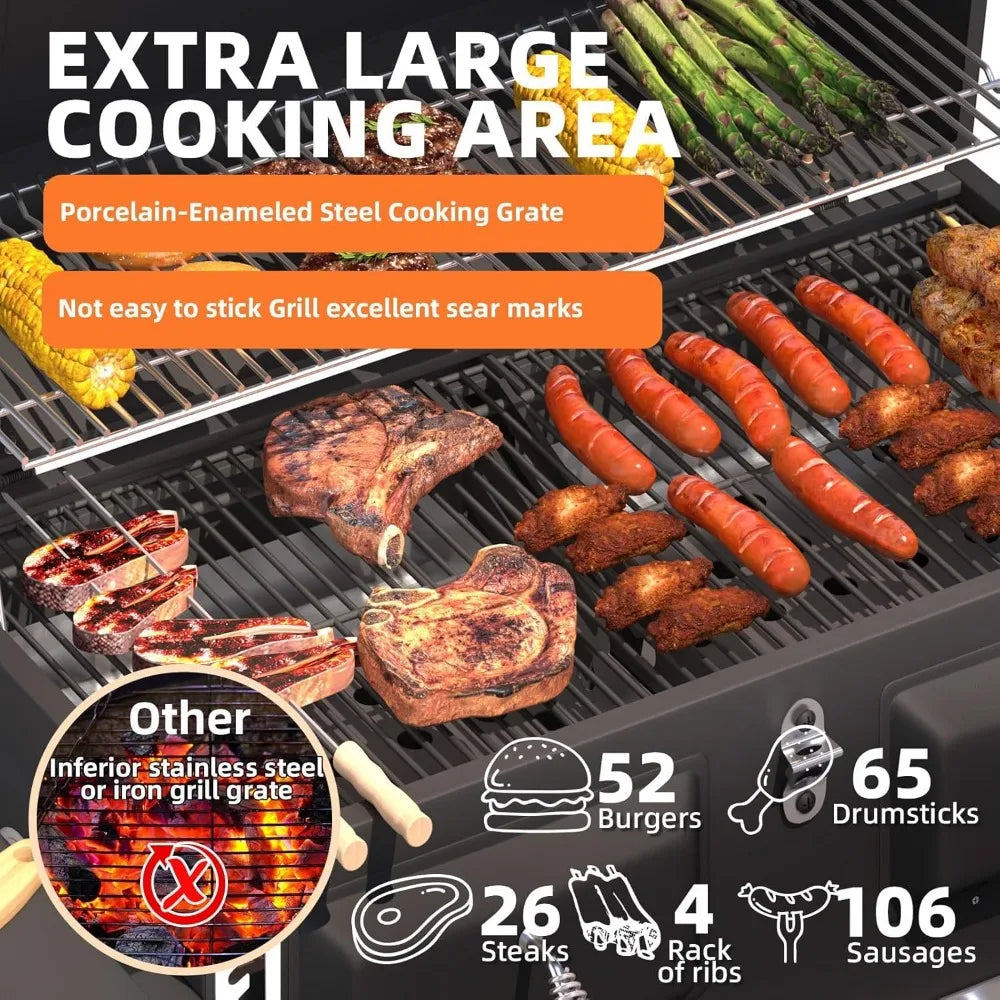 36 Inch Extra Large Charcoal Grill With Thermometer And Lifting Trays 620 Sq In