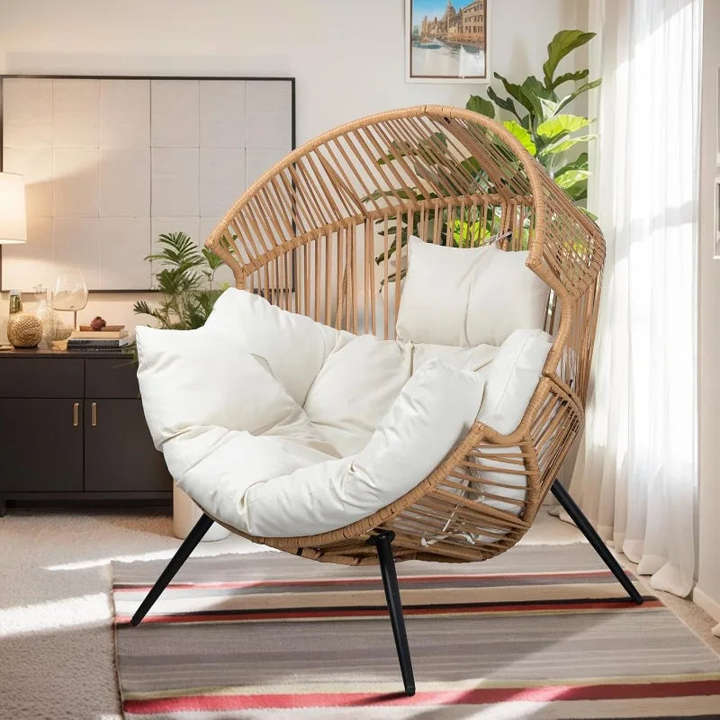Transform your outdoor space with this plush PE rattan egg chair that blends style and comfort.