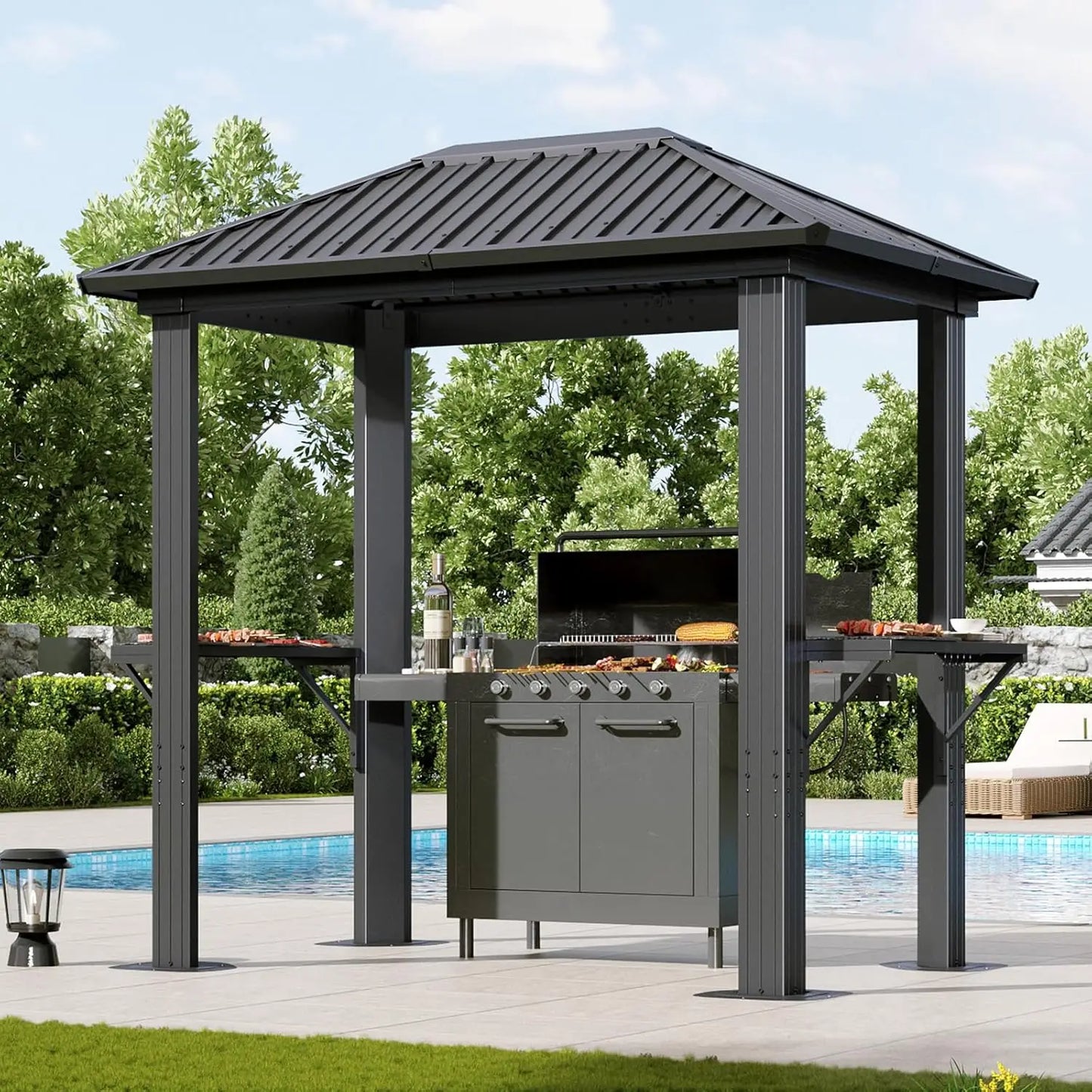 Grill Hardtop Gazebo 5 By 8 Feet Outdoor Metal Pavilion With Galvanized Roof
