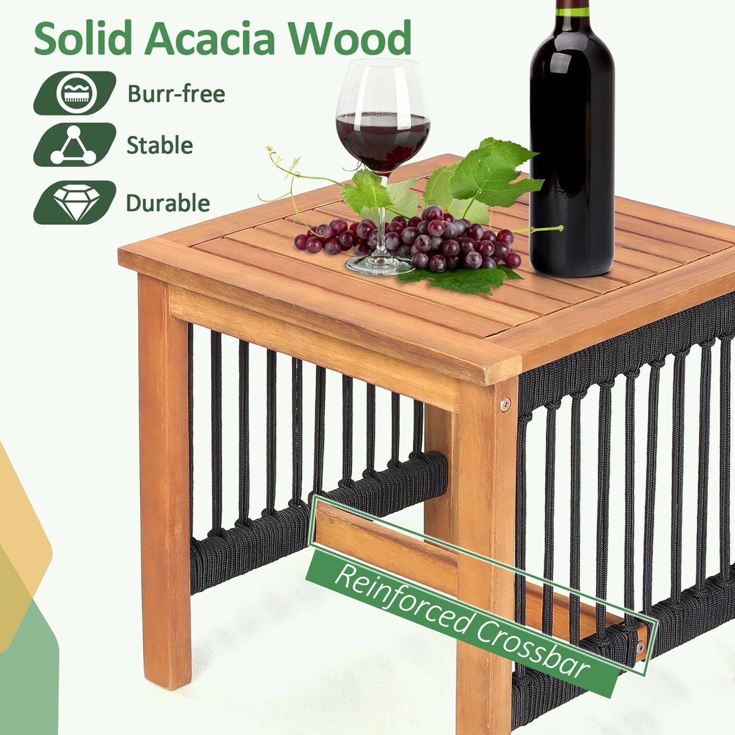 HOMASIS 3 Piece Acacia Wood Patio Bistro Table Rocking Chair Set Outdoor