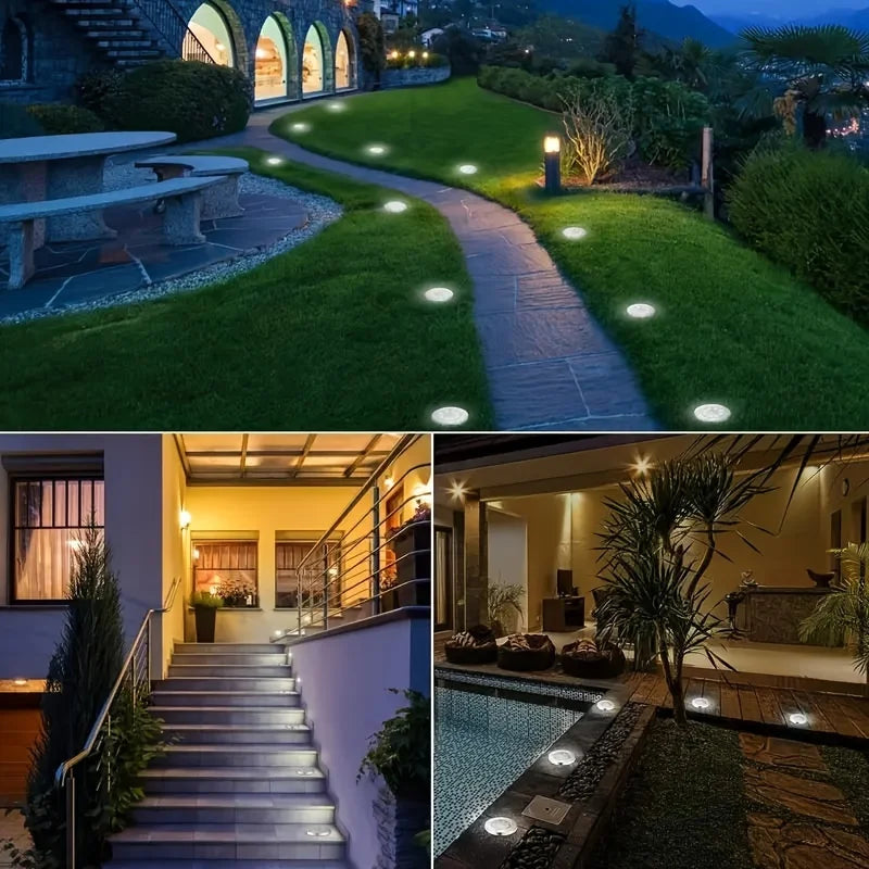 8 Pack Solar Disk Lights Outdoor Garden Underground Deck Lights IP44 Waterproof