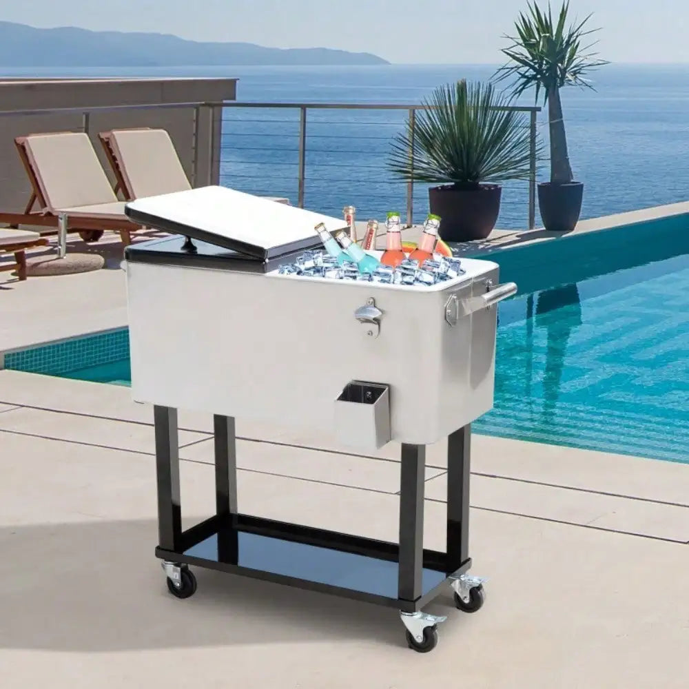 Make gatherings effortless with this 80QT patio rolling cooler that blends style, space, and mobility.