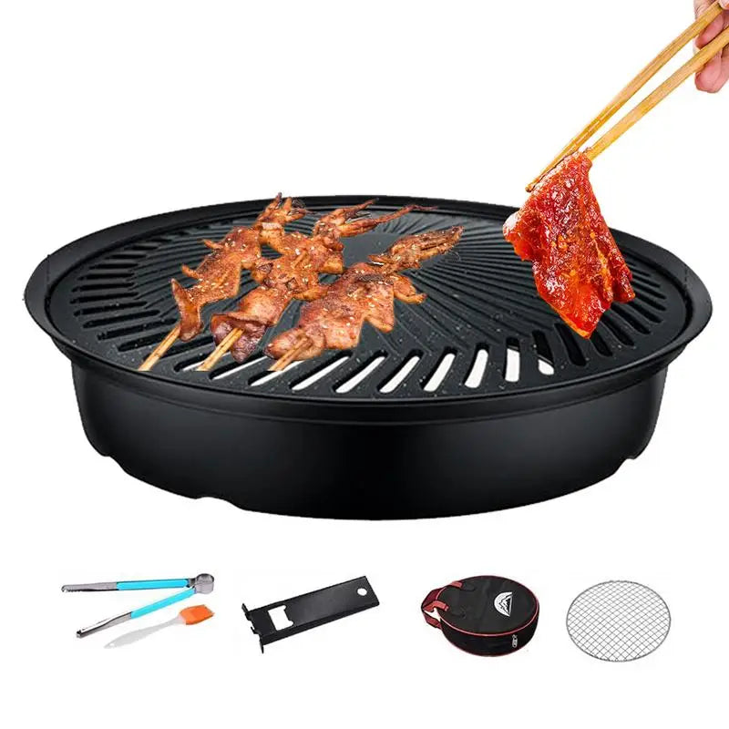 Elevate your outdoor cooking with this durable nonstick round grill pan, perfectly suited for camping and backyard grilling, designed for even heat distribution and lasting performance.