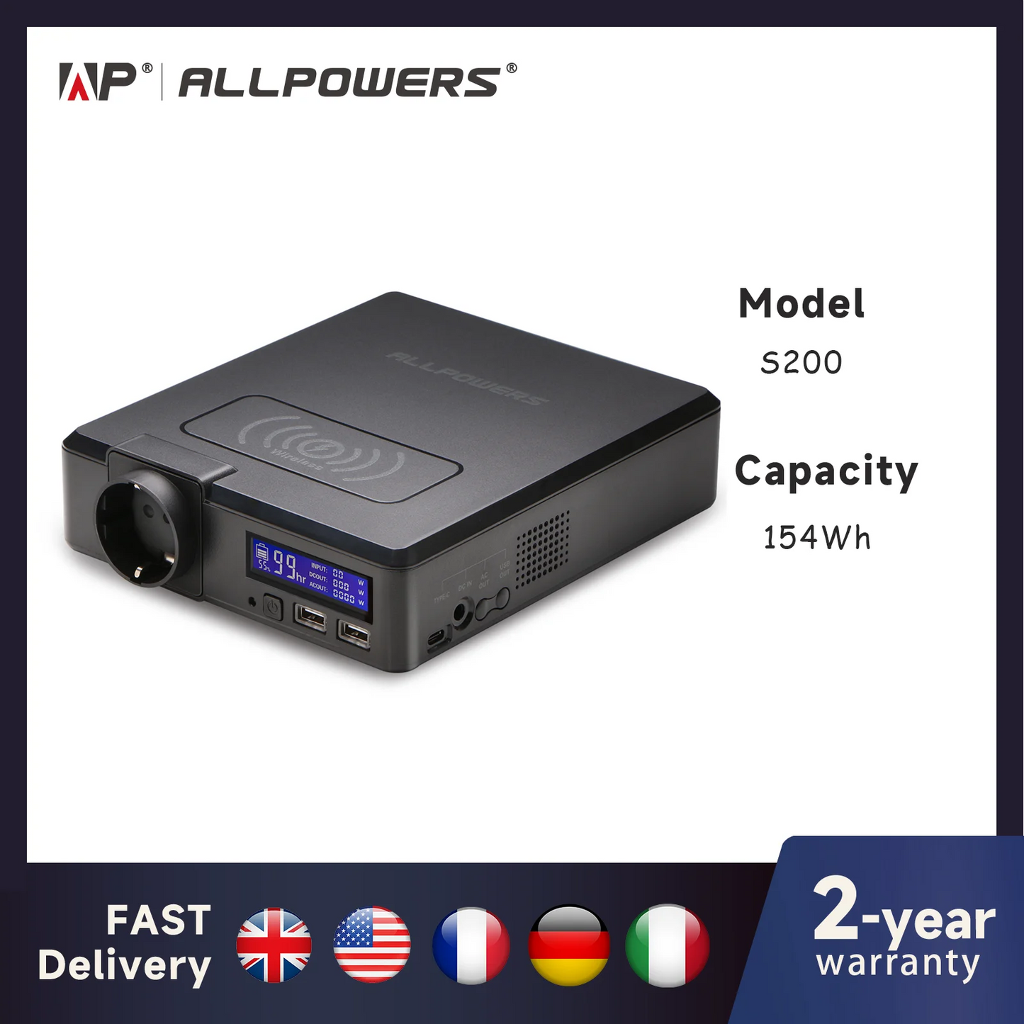 ALLPOWERS 200W Solar Power Bank 154Wh 41600mAh External Battery Charger