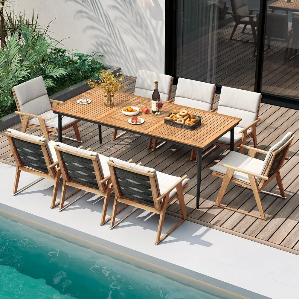 Outdoor Dining Table For 8 With 79 Inch Acacia Wood Top And Metal Frame