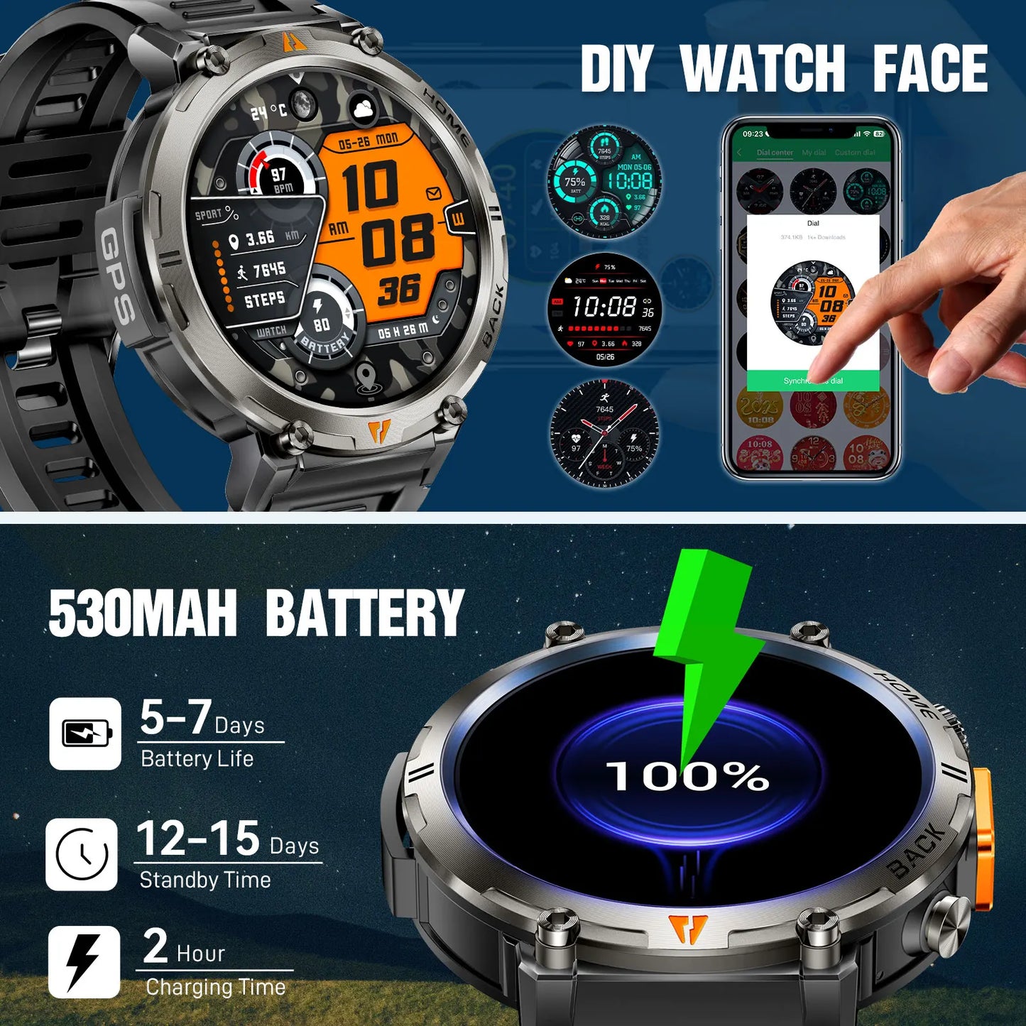 EIGIIS KE3 2025 Bluetooth Smartwatch For Men Full Touch Screen Health Monitor