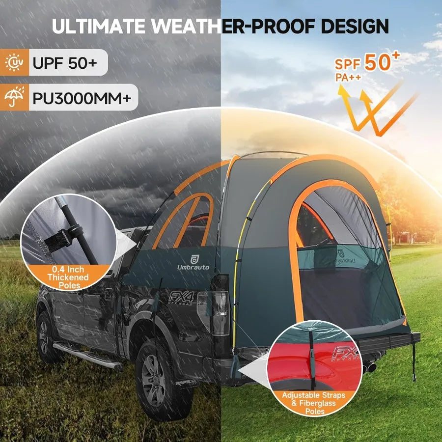 Turn your pickup into a portable campsite in minutes with this 5.56ft truck bed tent that stands up to rain and rugged terrain.