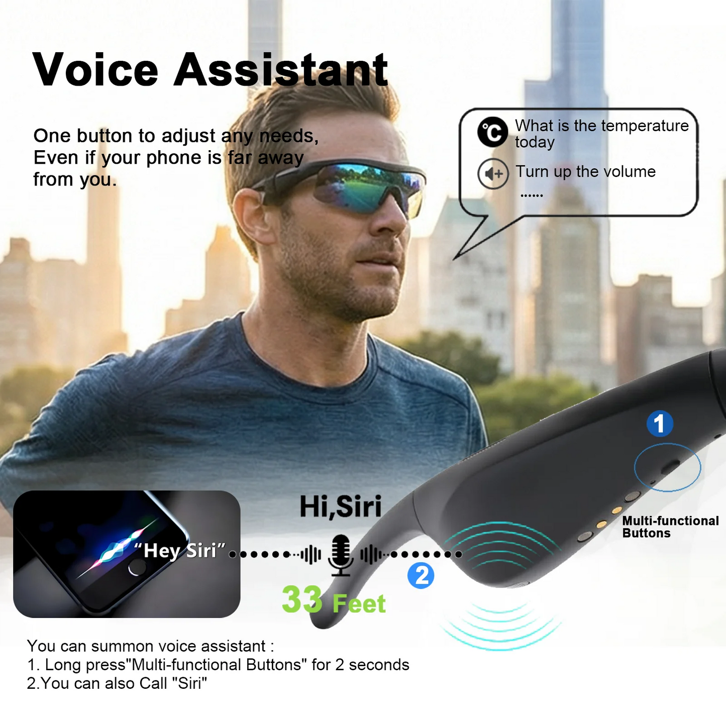 PveQQve AI Smart Glasses With Polarized Lens Translation Bluetooth Cycling