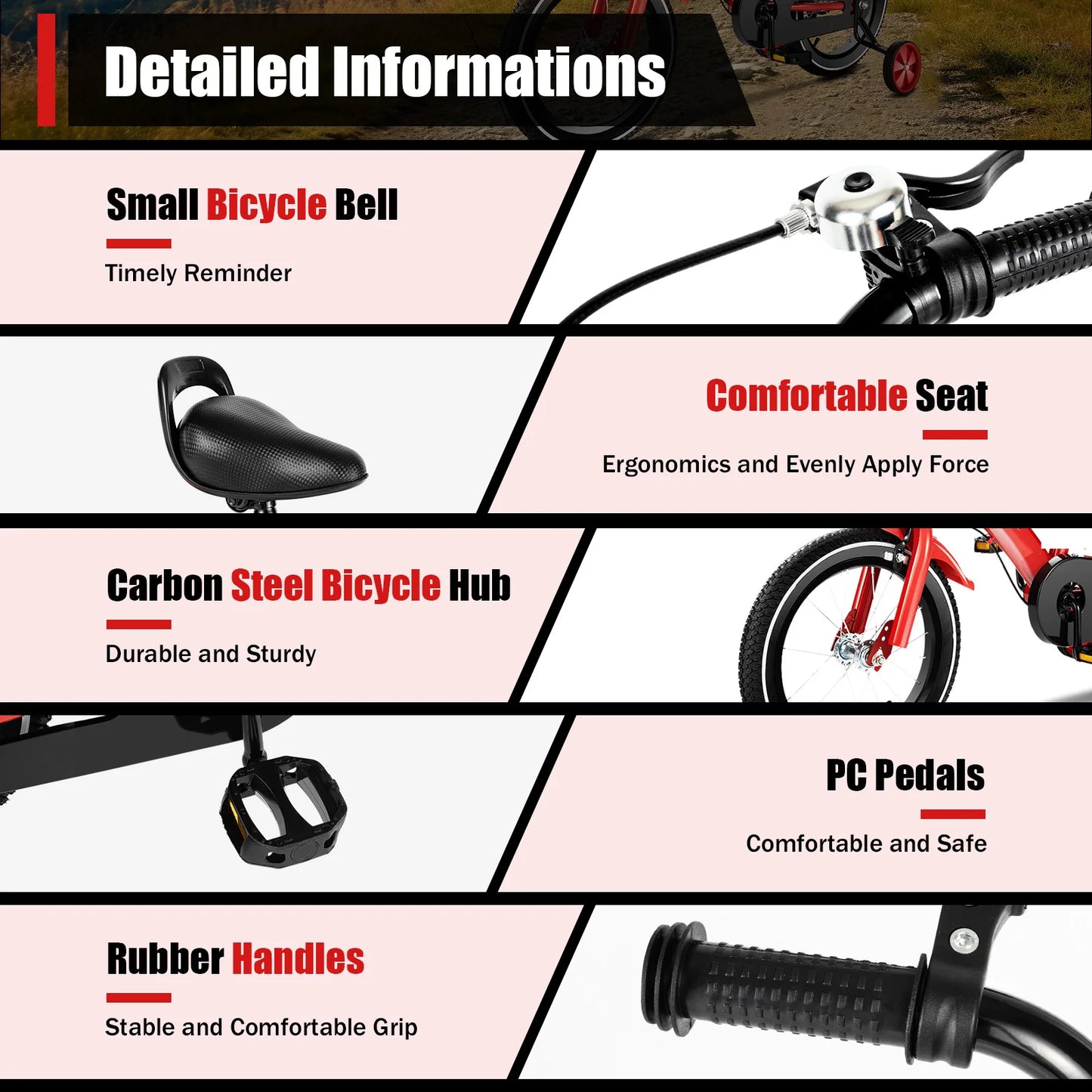 14 Inch Kids Bike For Boys Girls Unisex With Safety Training Wheel Steel Frame