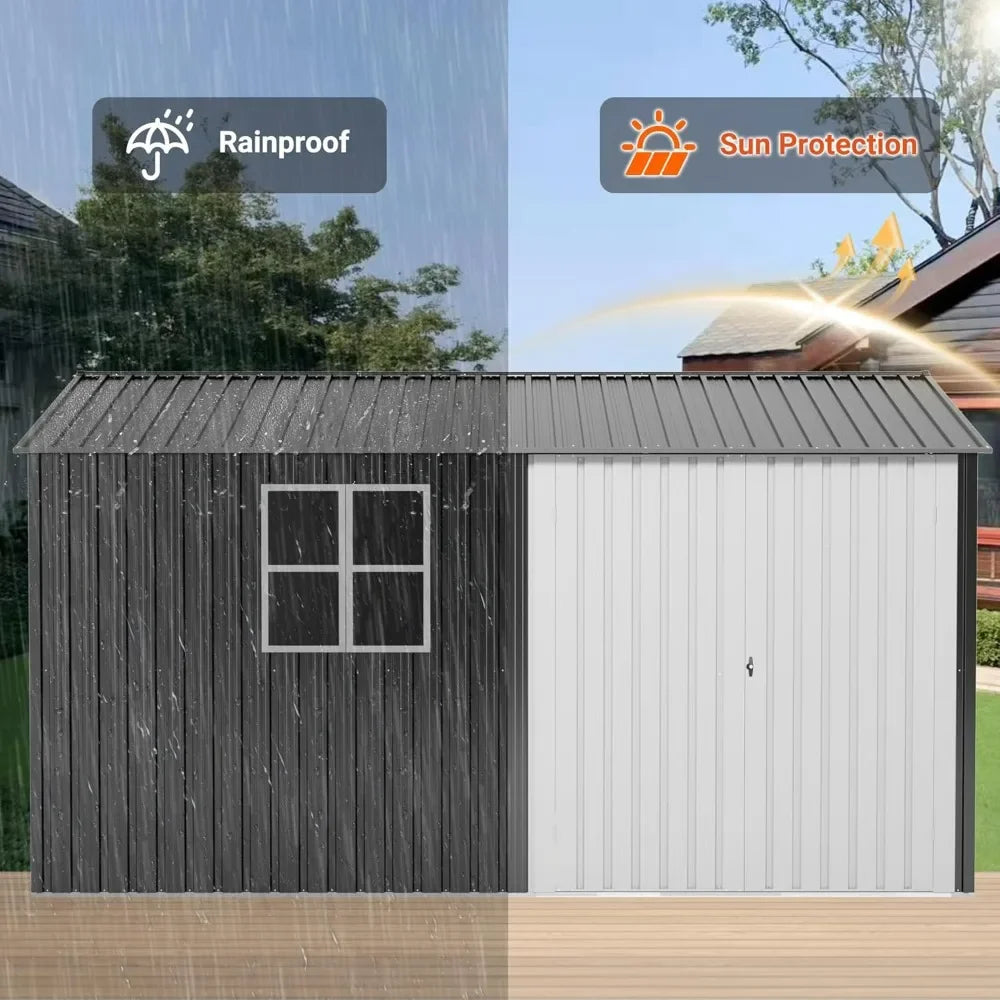 10x12 Ft Outdoor Storage Shed Metal Garden Shed With Lockable Doors
