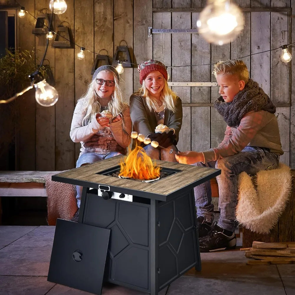 2 in 1 Outdoor Propane Fire Pit Table 28 Inch Square With Lid 40000 BTU