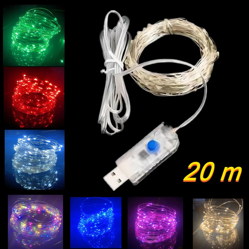 Aswesaw USB Powered Silver Wire Fairy Lights Waterproof String Lights For Xmas