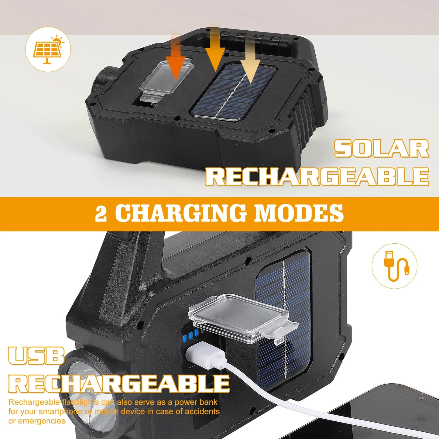 From NONE, this 2000 lumen solar powered LED flashlight gives you dependable, bright illumination for your camping, emergencies, and outdoor work.