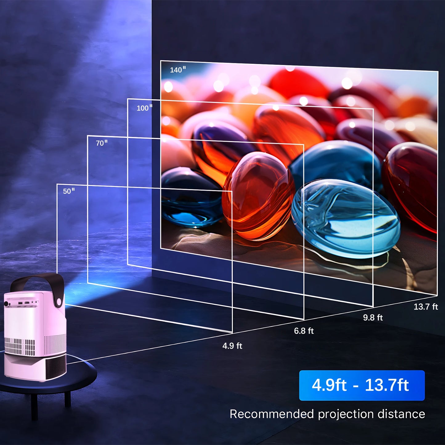 FEEL WOW Portable Android Projector With Native Stand And Home Theater WiFi HDMI