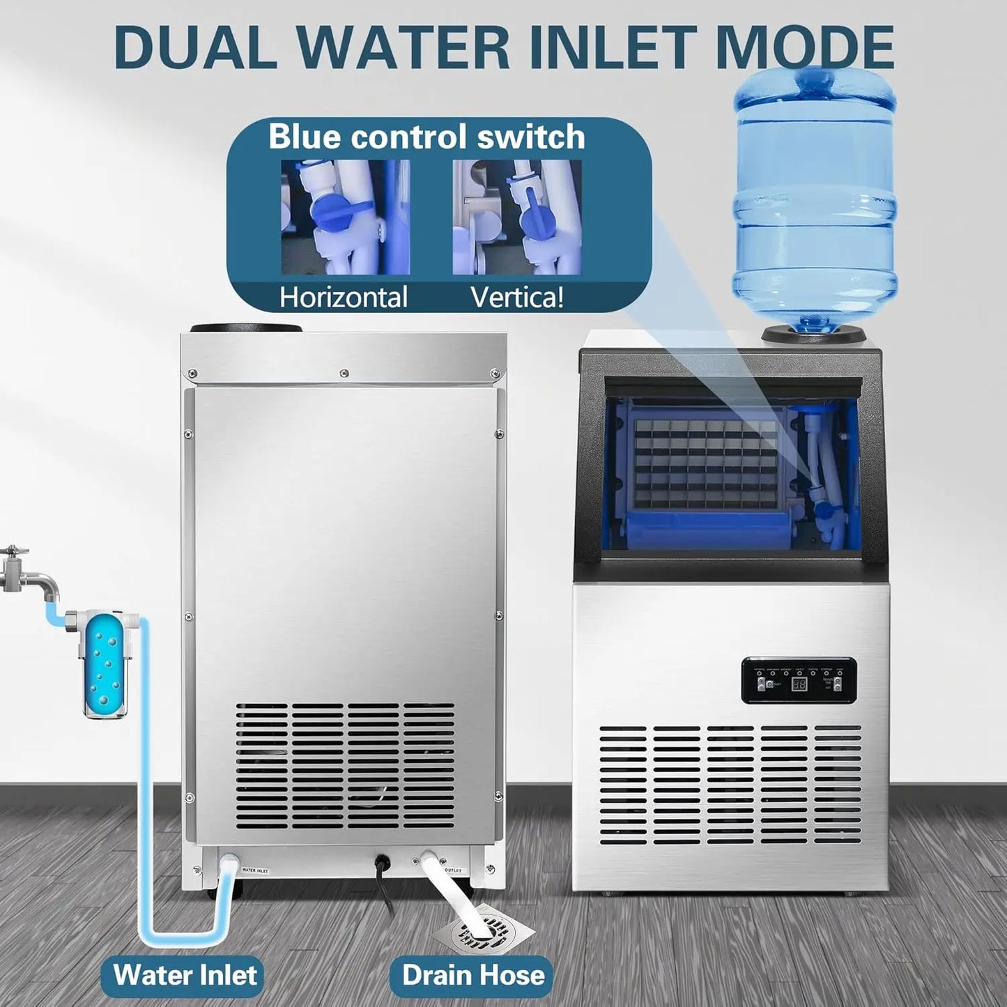 Zomagas 110 Lbs Per 24H Stainless Steel Ice Maker With Dual Water Inlets
