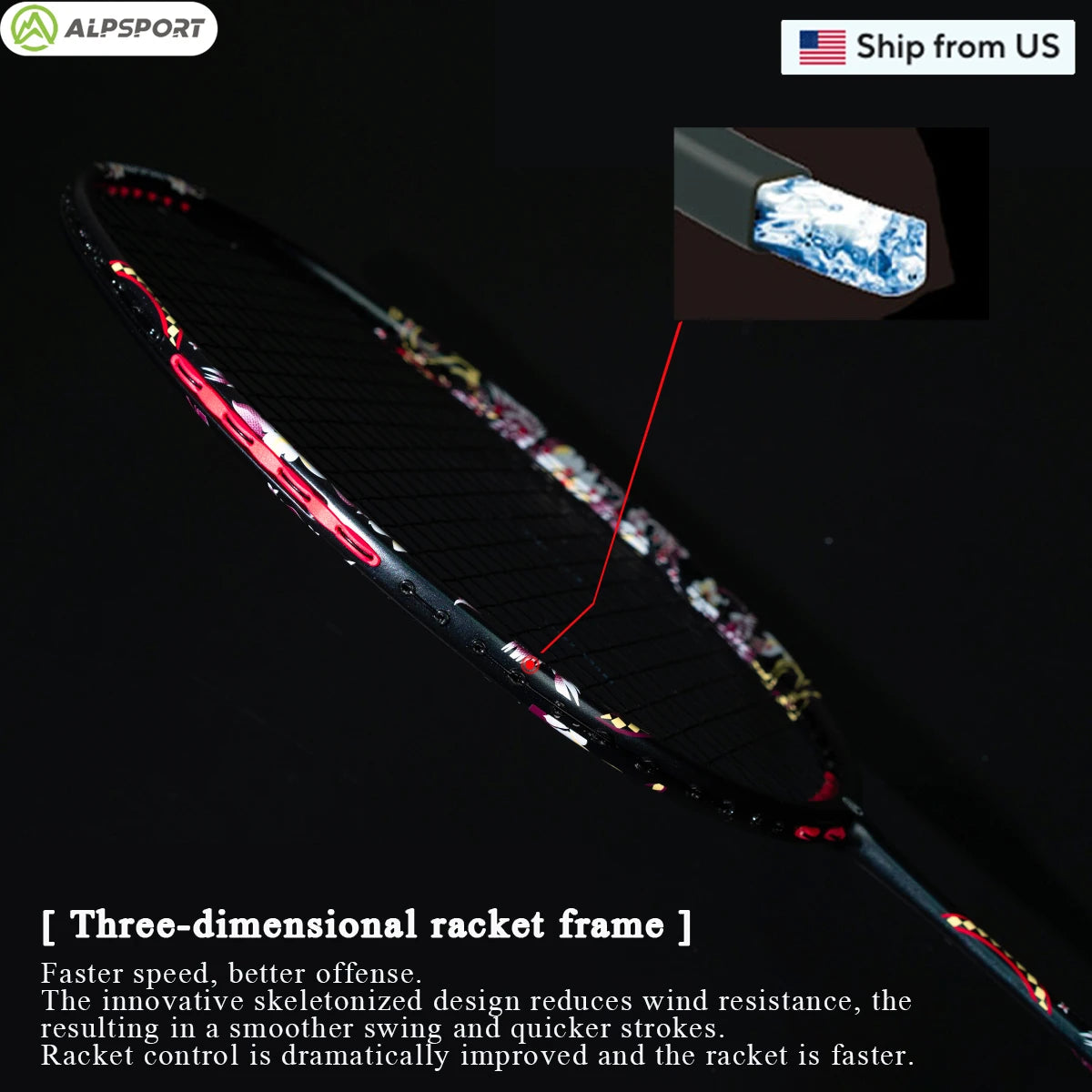 Alpsport HQ 6U Ultralight Offensive Carbon Fiber Badminton Racket