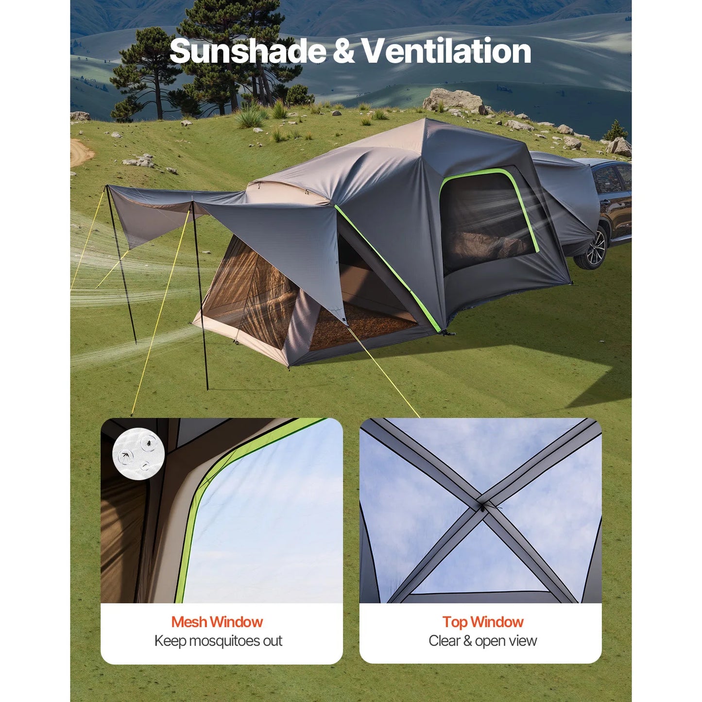 SucceBuy SUV Tent Camping Waterproof PU2000mm Double Layer Shade Mesh Windows