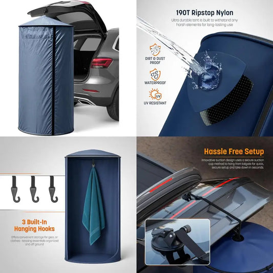 Instant SUV Trunk Changing Tent With Pop Up Privacy Shelter Liftgate Suction Pod